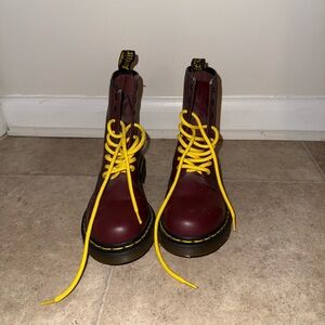 Burgundy Dr. Marten Boots with Yellow Laces